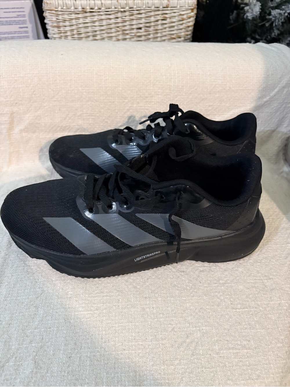 Thrifted Adidas  Men's Black Running Sneakers with Reflective Stripes